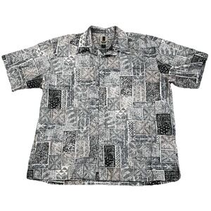 Tori Richard Hawaiian Shirt 2XL Tapa Print Black White Aloha Made in Hawaii
